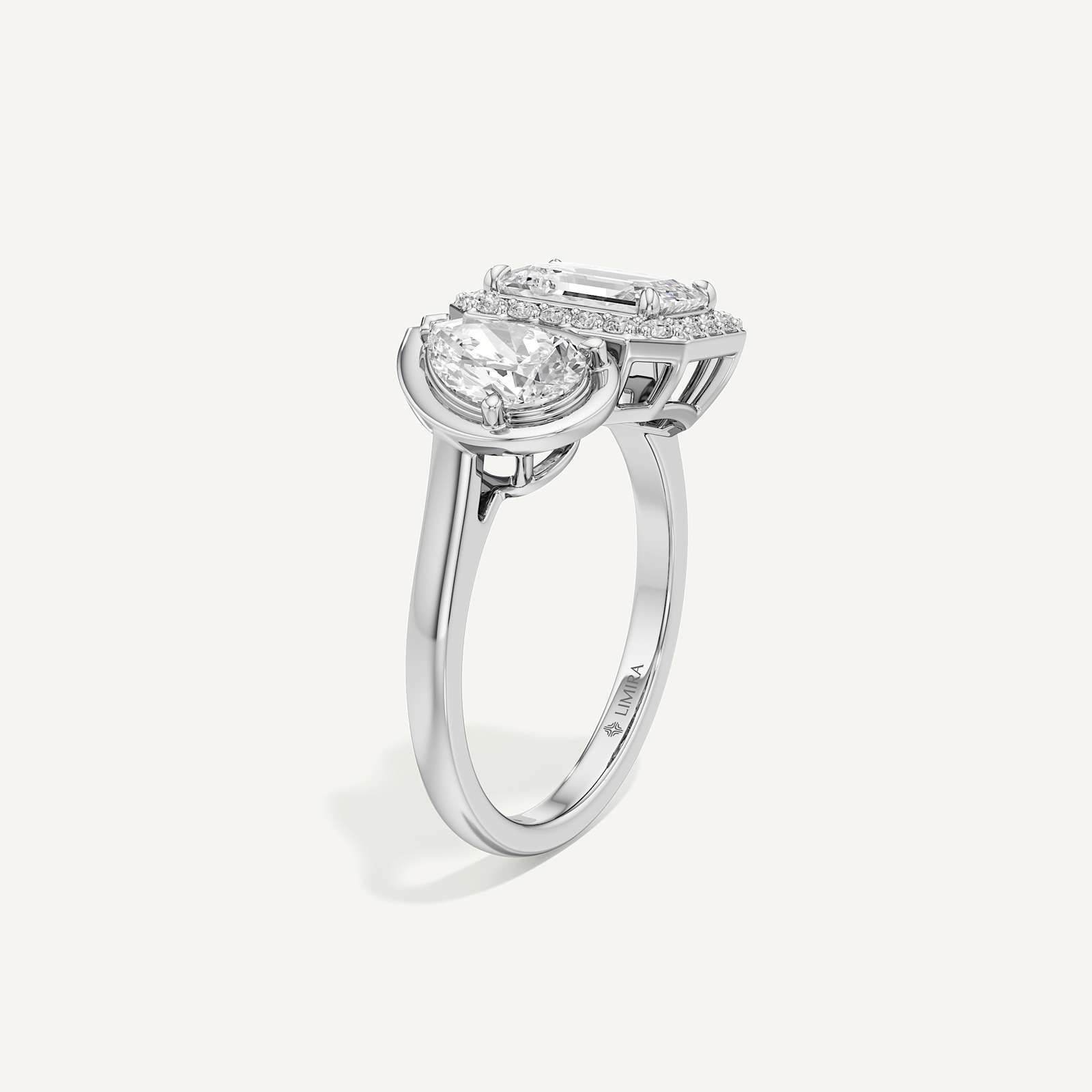 Emerald & Pear Three Prong Toi et Moi Diamond